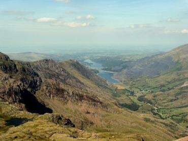 Scene showing Llanberis Pass looking towards Llanberis, Snowdonia, Caernarvonshire (Gwynedd), Wales