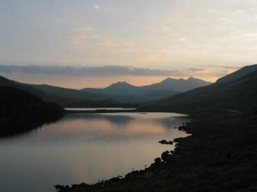 Scene showing the Snowdon Massif near Capel Curig, Caernarvonshire (Gwynedd), Wales
