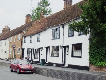 View of ancient houses in Fishpool Street, St. Albans, Hertfordshire,  England