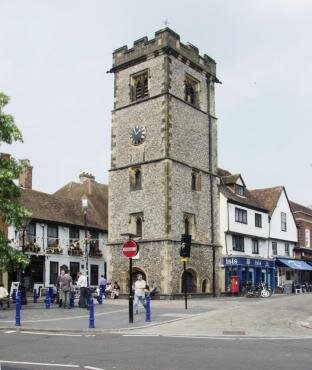 View of the Medieval Clock Tower, St. Albans, Hertfordshire, England