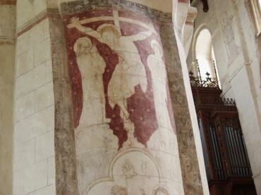 View of 13th Century Wall Paintings, St. Albans Cathedral, St. Albans, Hertfordshire, England
