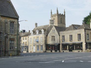 The Market Square and the church, Stow-on-the-Wold, Gloucestershire, England