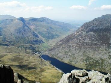 Scene showing Tryfan between Capel Curig and Bethesda, Caernarvonshire (Gwynedd), Wales