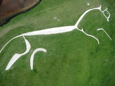 An aerial view of the Uffington White Horse, Oxfordshire, England