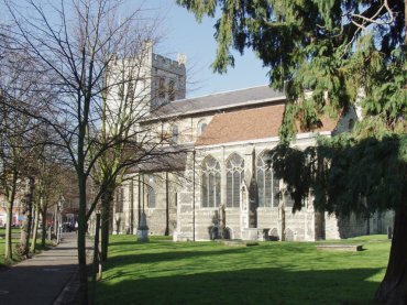 View of Holy Cross and St. Lawrence Church, Waltham Abbey, Essex, England
