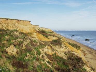 Red Crag cliffs showing landslip, Walton-on-the-Naze, Essex, 
