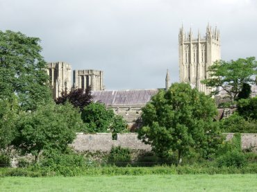 The cathedral from the path to Dulcote, Wells, Somerset, England