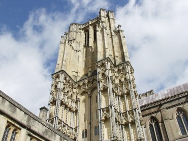 The central tower from within the cloisters, Wells Cathedral, Somerset, England