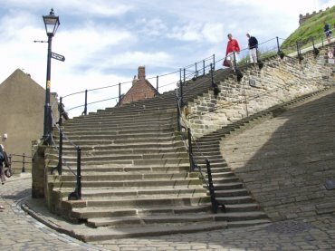 Photograph of the start of the 199 steps, Whitby Old Town, North Yorkshire, England