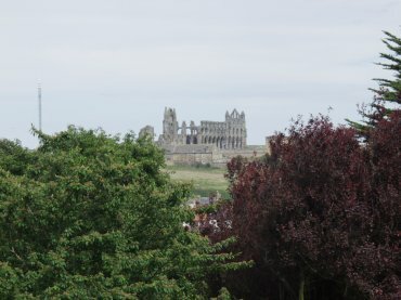Photograph of the abbey ruins from Pannett Park, Whitby, North Yorkshire, England