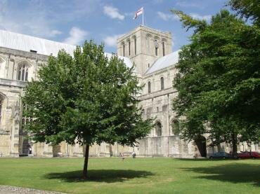 View of the tower from the South-West, Winchester Cathedral, Winchester, Hampshire (Hants), England
