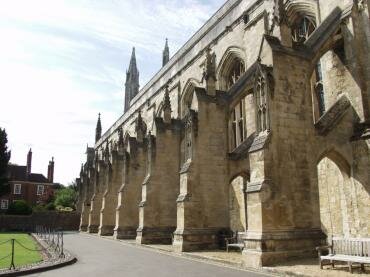 View of flying buttresses, Winchester Cathedral, Winchester, Hampshire (Hants), England