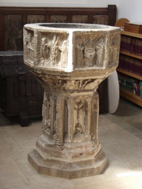 Photo of the font, St. Mary's Church, Woodbridge, Suffolk, England, Great Britain