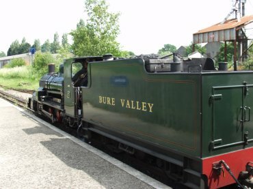 View of the narrow gauge Bure Valley railway, Wroxham, Norfolk, England