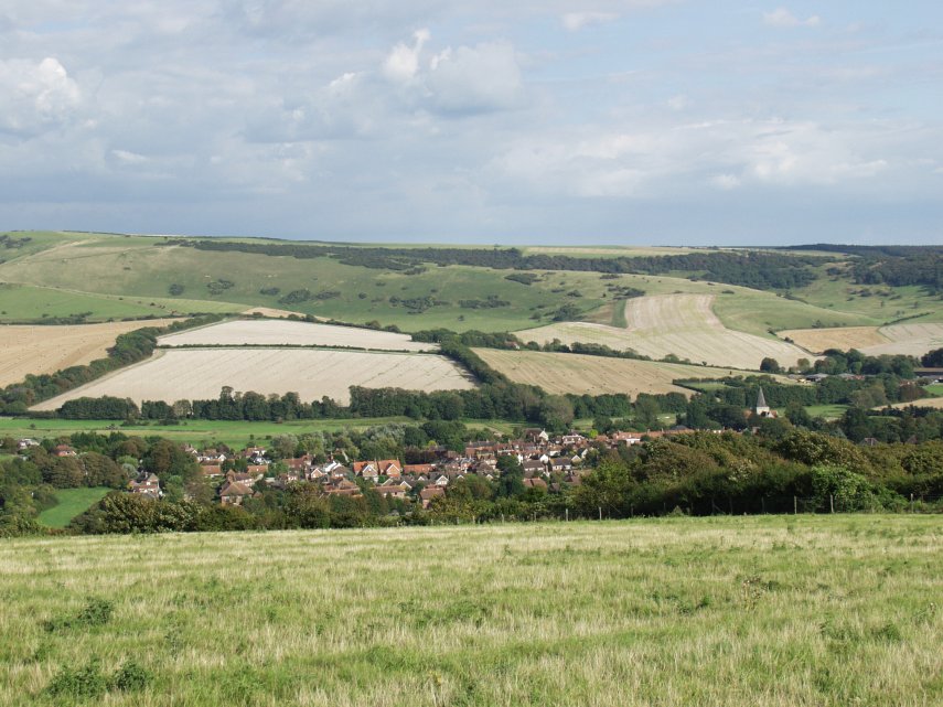 Alfriston from the South Downs, Sussex, England, Great Britain
