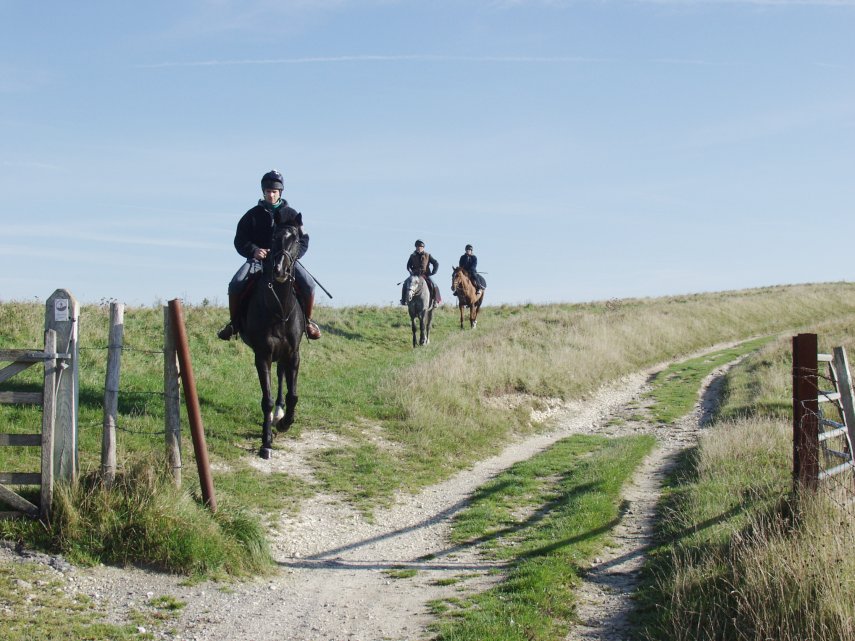 Horse Riding on Windover Hill, Alfriston, Sussex, England, Great Britain