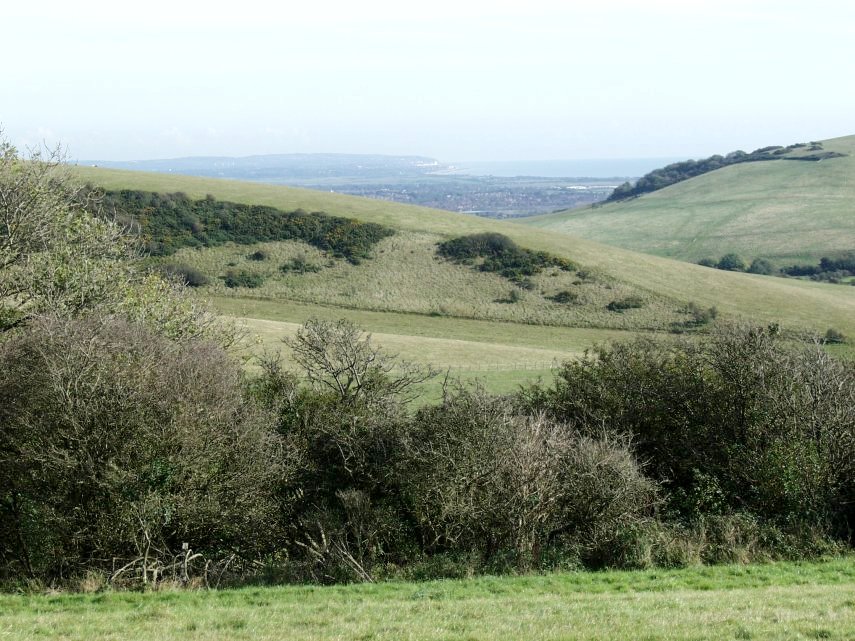 Eastbourne and the Coast from Windover Hill, Alfriston, Sussex, England, Great Britain