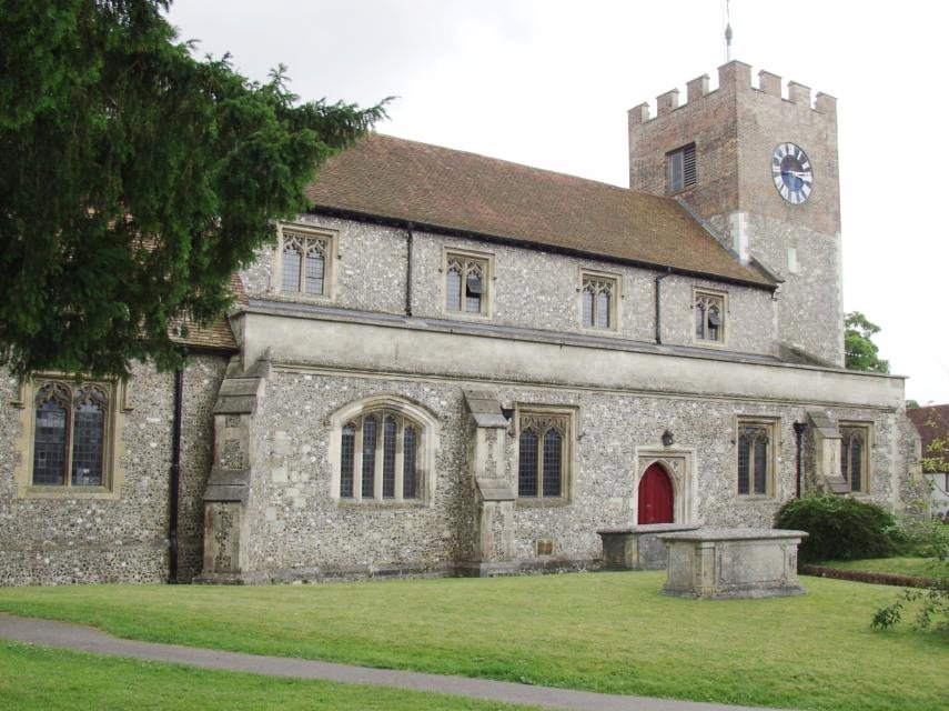 Scene showing the church of St. John the Baptist, New Alresford, Hampshire, England