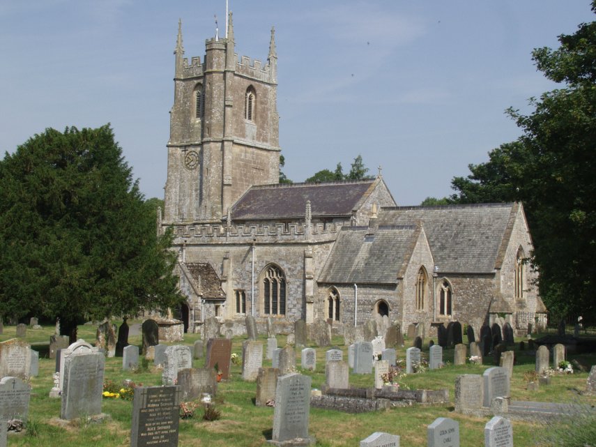 Scene showing the church of St. James, Marlborough, Wiltshire, England
