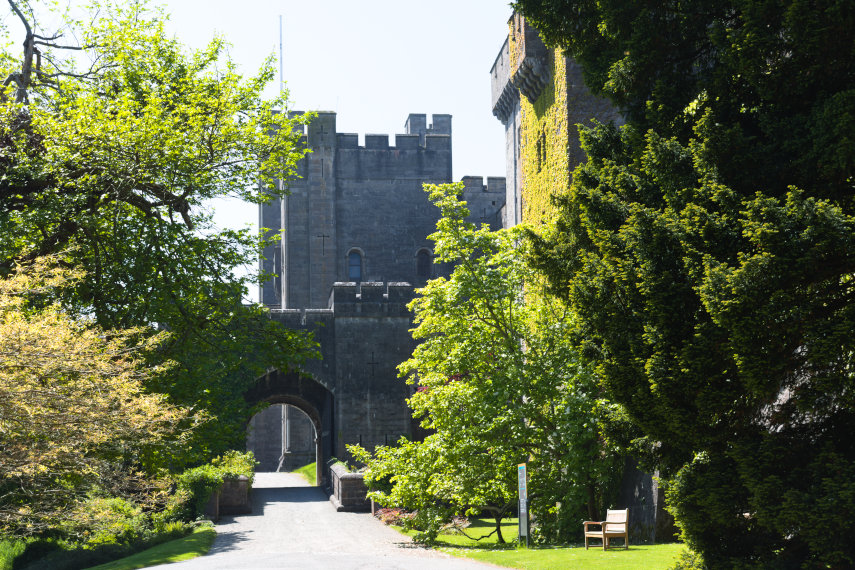 The approach to the main door, Penrhyn Castle, Bangor, Caernarfonshire, Wales, Great Britain