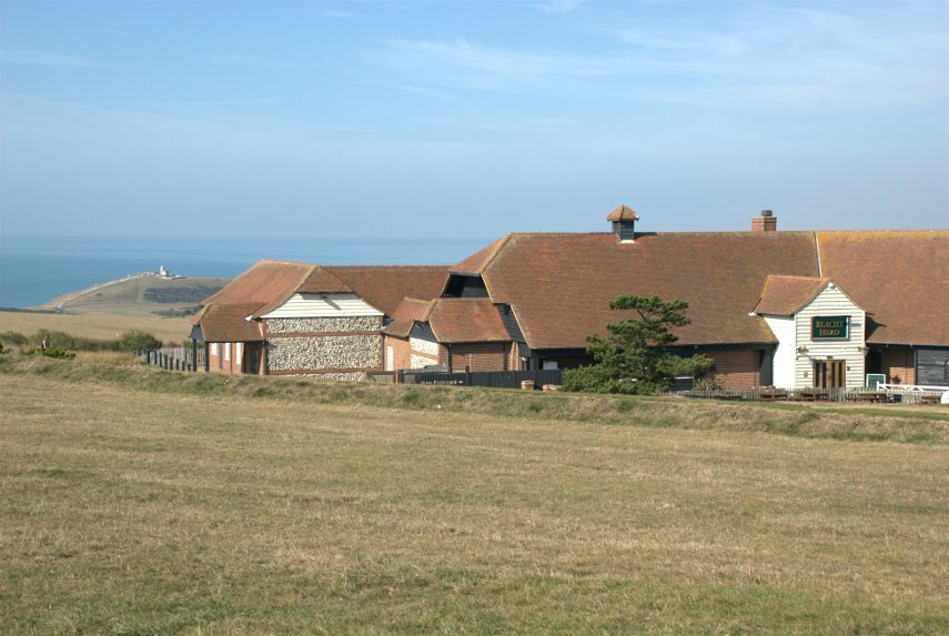 Beachy Head pub and the Belle Tout Lighthouse, Eastbourne, Sussex, England