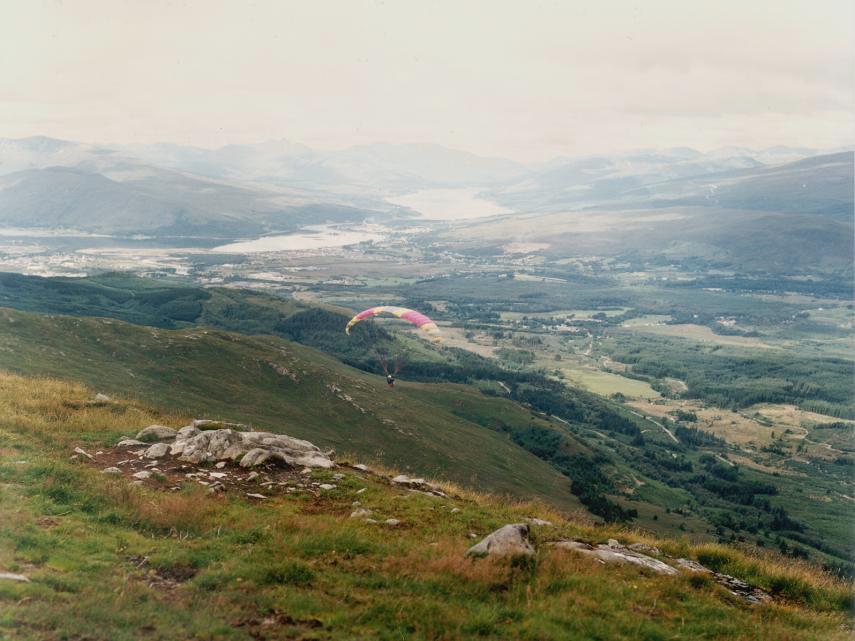 Picture of Ben Nevis, with Glen Nevis to its right, seen from near the entrance to the Caledonian Canal at Corpach