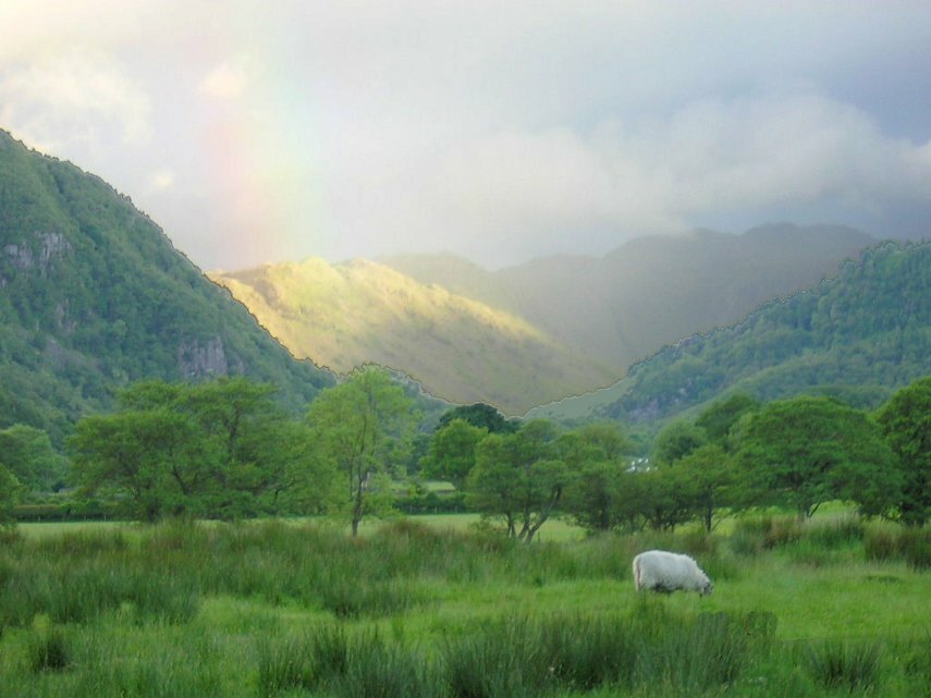 Picture of a rainbow in Borrowdale, Great Langdale, Cumbria, England, Great Britain