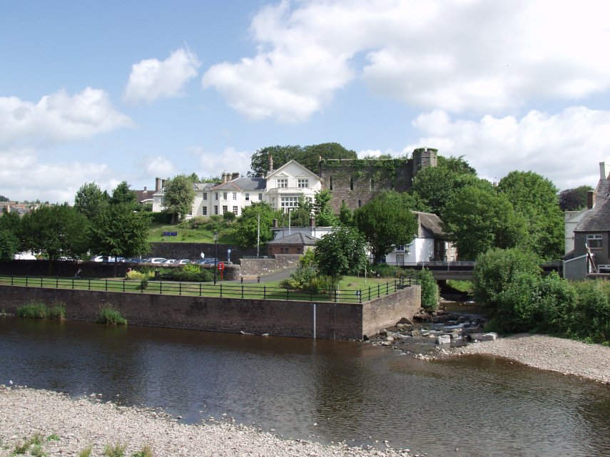 The confluence of the Rivers Usk and Honddu, Brecon, Brecknockshire, Wales.