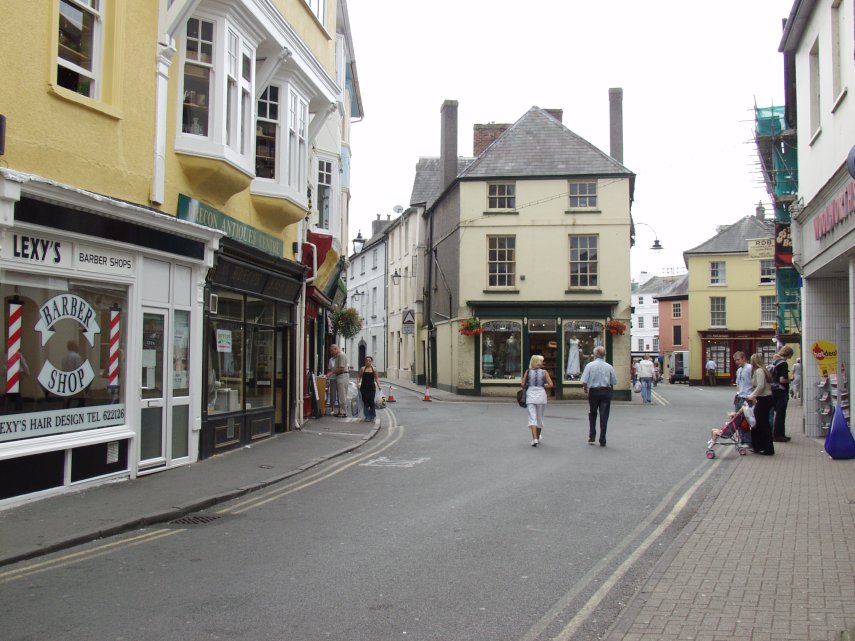 The junction of High Street Superior with High Street, Brecon, Brecknockshire, Wales, Great Britain.