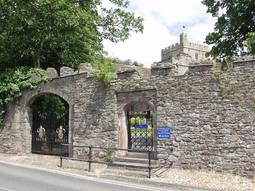 Brecon Cathedral Close entrance on Priory Hill.