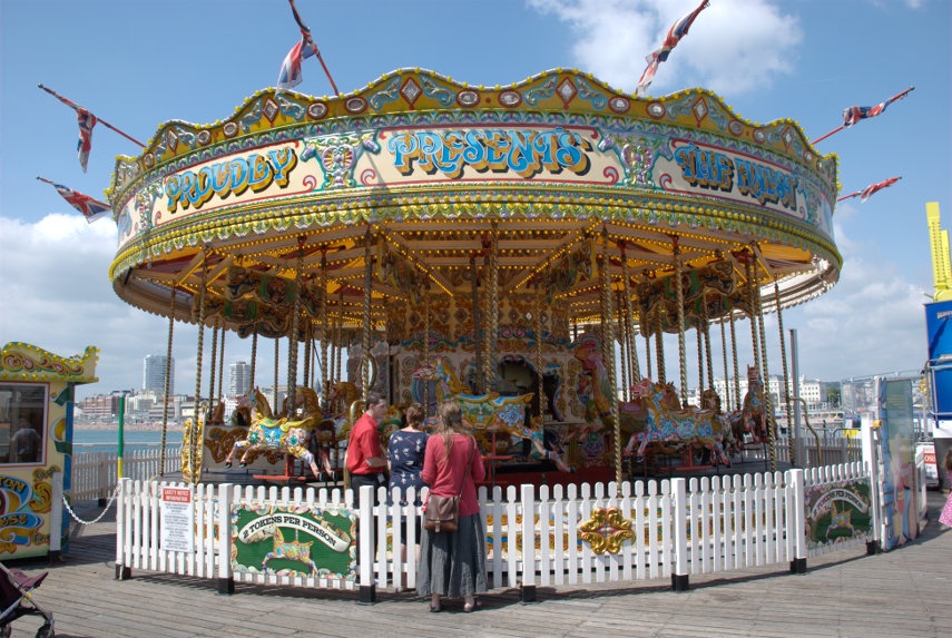 A roundabout on the Palace Pier, Brighton, Sussex, England
