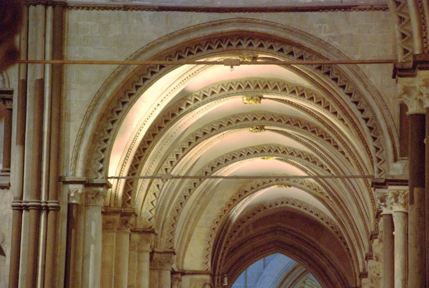 Norman Arches in the South Aisle, Canterbury Cathedral, Canterbury, Kent, England, Great Britain