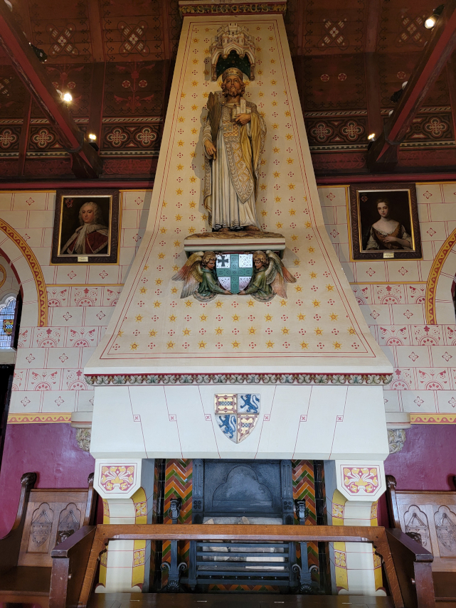 The Fireplace, Banqueting Hall, Castell Coch, Cardiff, Glamorgan, Wales, Great Britain.