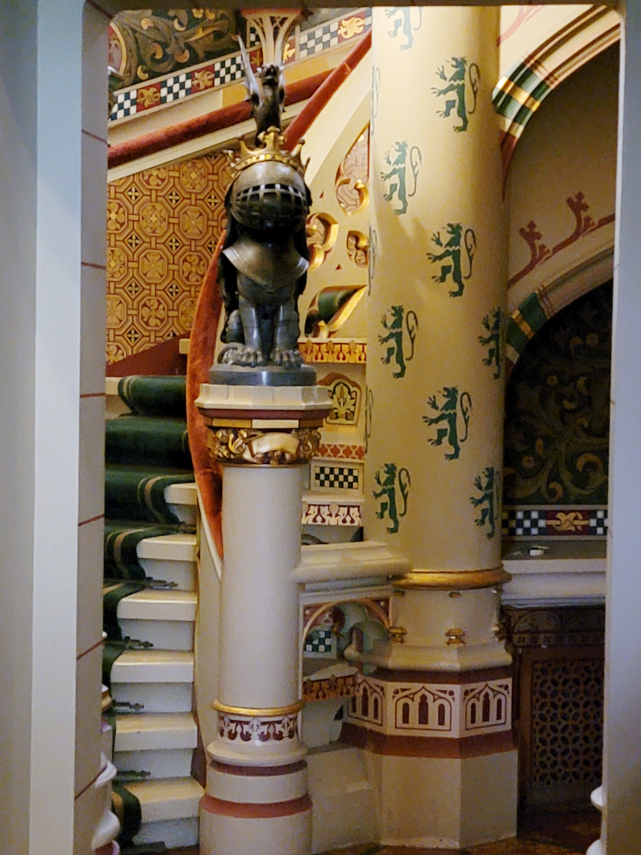 The Main Staircase, Octagon Tower, Cardiff Castle, Cardiff, Glamorgan, Wales, Great Britain.