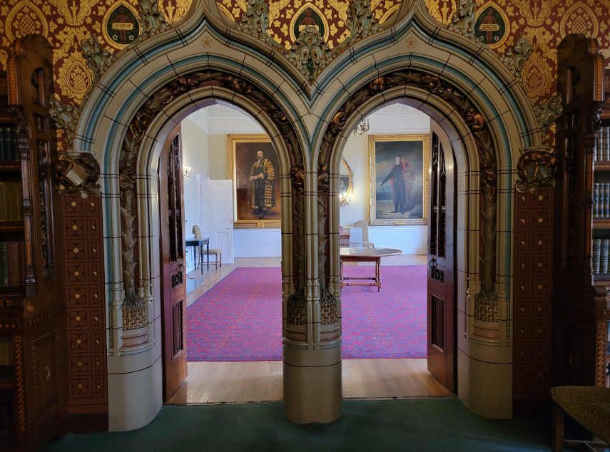 A Doorway in the Library, Cardiff Castle, Cardiff, Glamorgan, Wales, Great Britain.