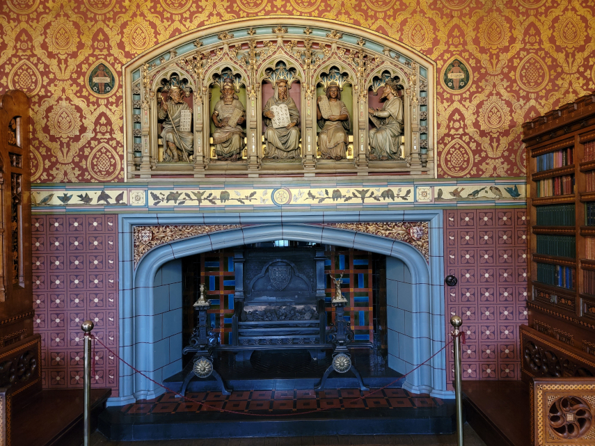 The Fireplace, Library, Cardiff Castle, Cardiff, Glamorgan, Wales, Great Britain.