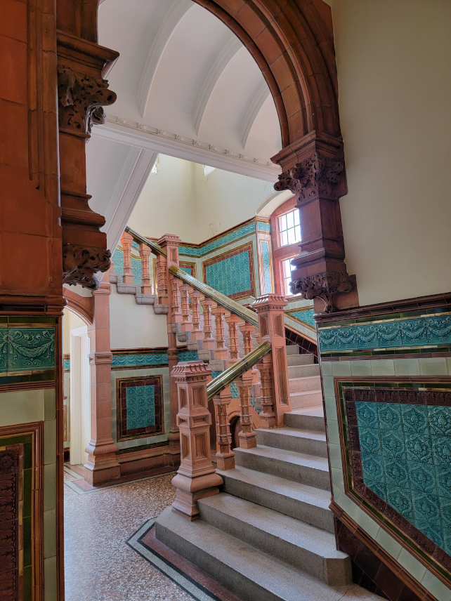 The Main Staircase, Pierhead, Cardiff Bay, Cardiff, Glamorgan, Wales, Great Britain.