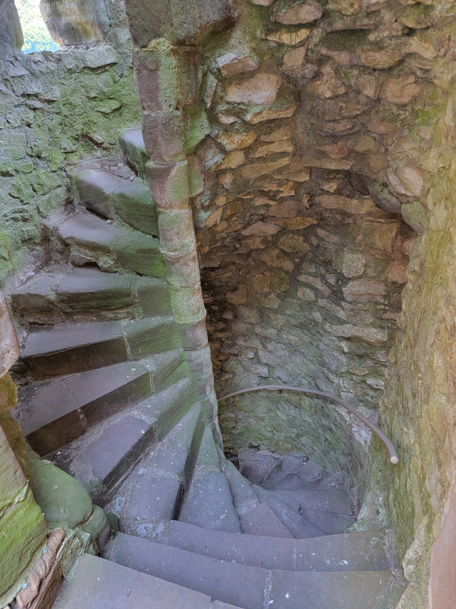 A spiral stairway, Chepstow Castle, Chepstow, Monmouthshire, Wales