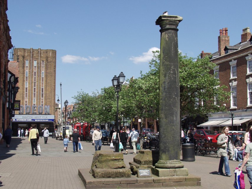 View of a Roman Column in the city centre, Chester, Cheshire, Great Britain