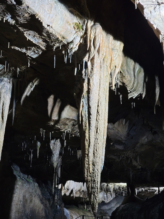 The 'Sword of Damocles' Calcite decoration in the main stream passage, Ingleborough Cave, Clapham, Yorkshire, England, Great Britain