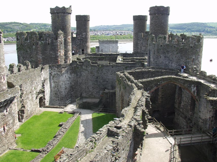 The Outer Wards and Great Hall, Conwy Castle, Conwy, Caernarfonshire, Wales, Great Britain