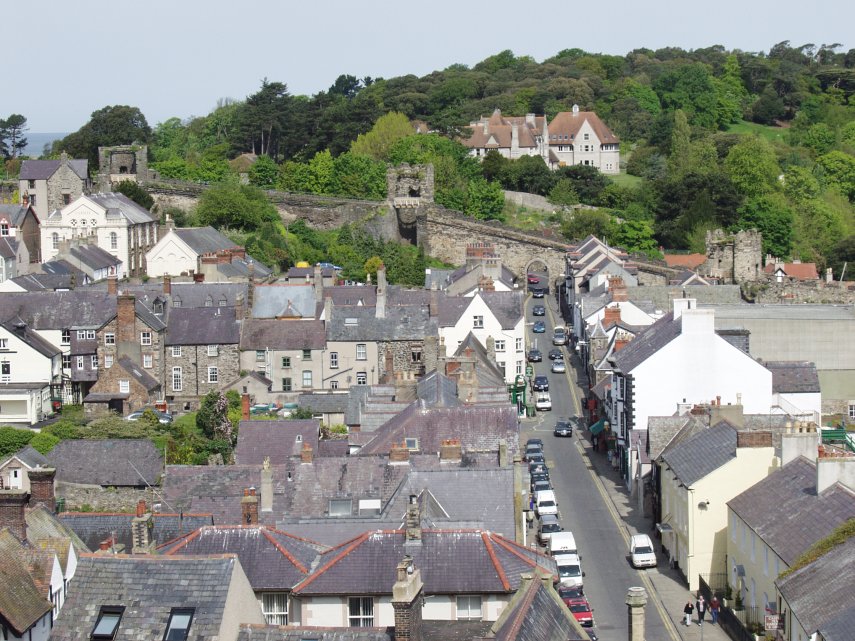 View of the Town Wall from the castle, Conwy, Caernarfonshire, Wales, Great Britain