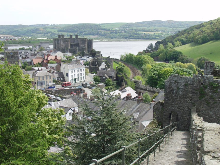 View from the highest point on the Town Walls, Conwy, Caernarfonshire, Wales, Great Britain