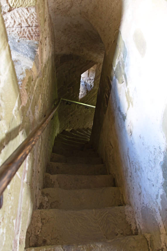 Medieval stairway to the South Tower roof, Stokesay Castle, Craven Arms, Shropshire, Great Britain
