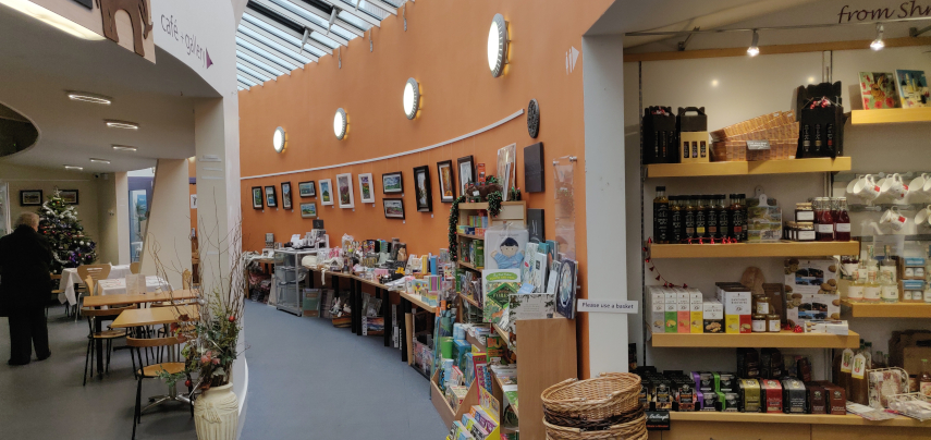 View of the Shropshire Hills Discovery Centre Shop, Shropshire, Great Britain