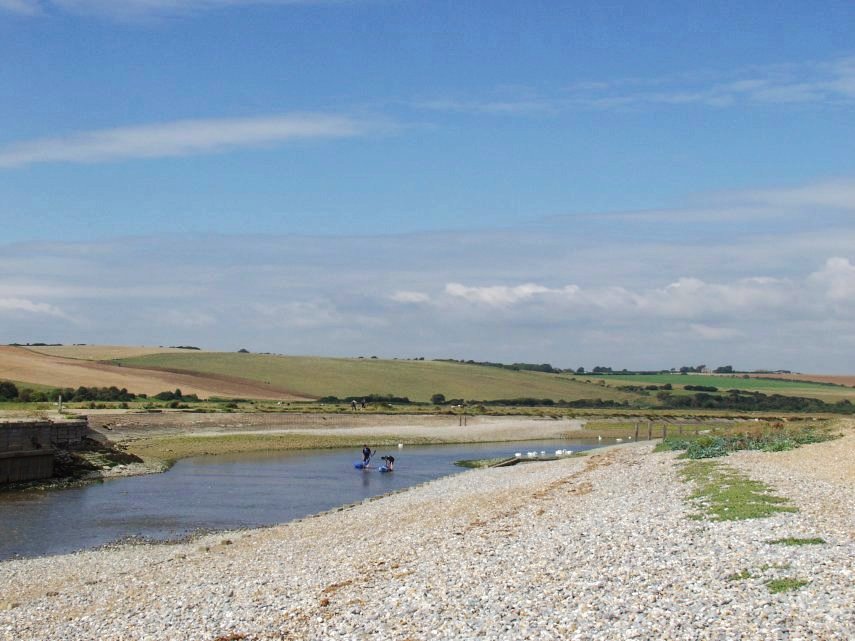 Looking up river from the beach, Cuckmere Haven, Sussex, England, Great Britain