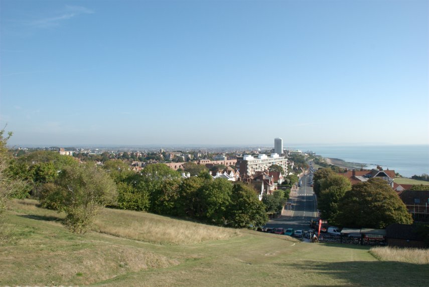 Eastbourne from the start of the public footpath to Beachy Head, Sussex, England