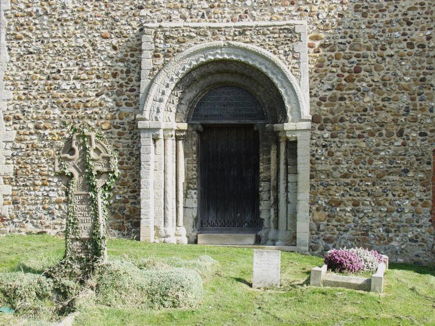 The Norman Doorway, Church of St. John the Baptist, Finchingfield, Essex, England, Great Britain