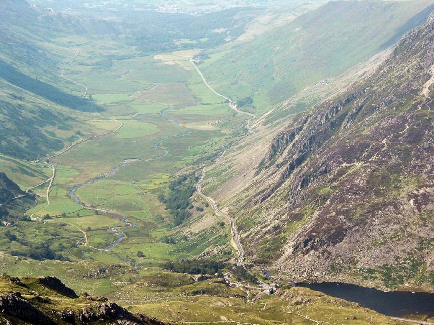 The Nant Francon Valley from the Glyders, Caernarfonshire, Wales, Great Britain