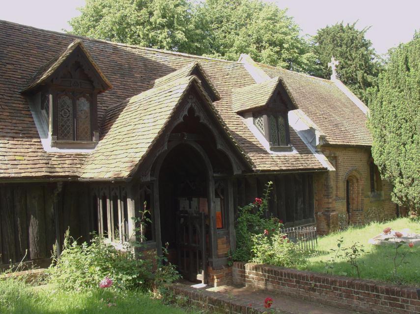 The Porch and windows, Church of St. Andrew, Greensted, Essex, England, Great Britain